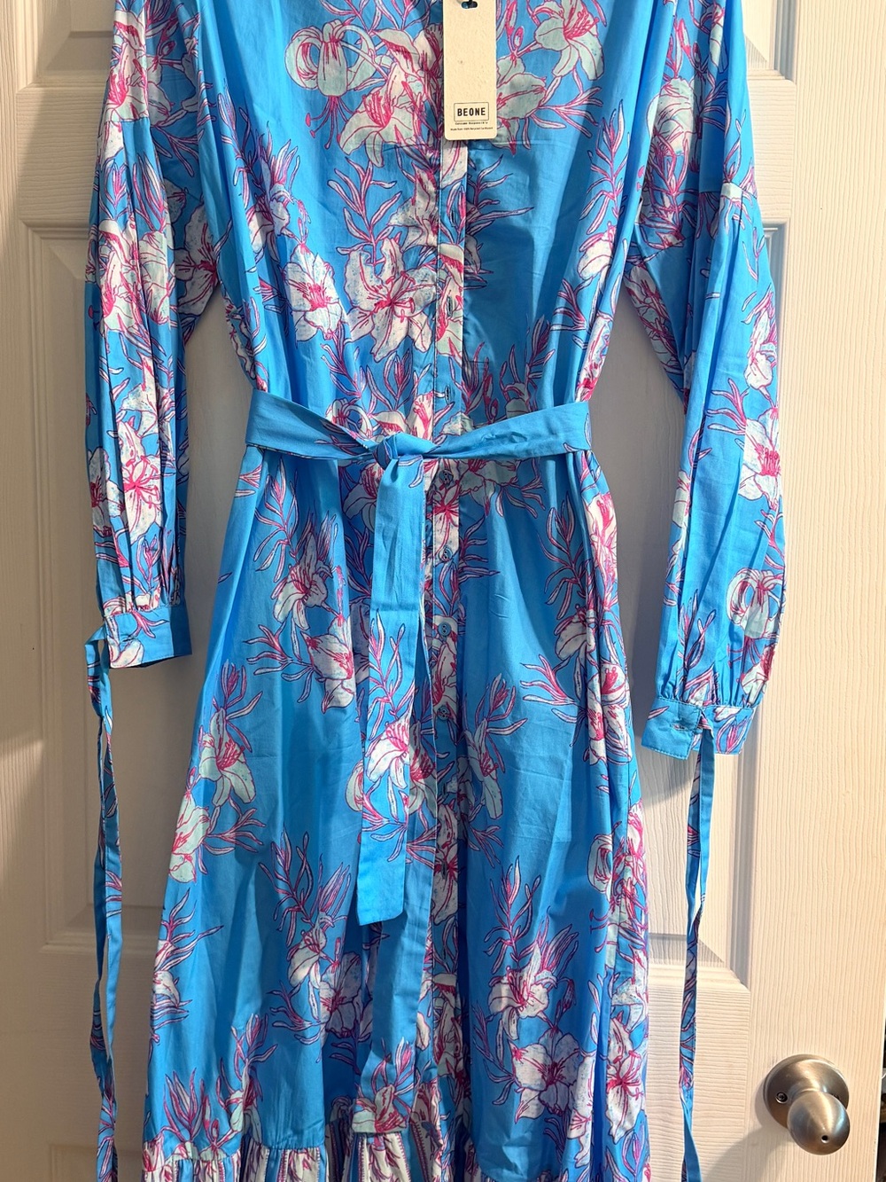 Celina Moon NWT XL Blue Floral Tie-Waist Women's Dress